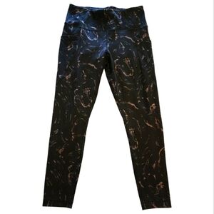 Active Life High Waist Leggings LG Black Purple Marble Print Pockets Athleisure